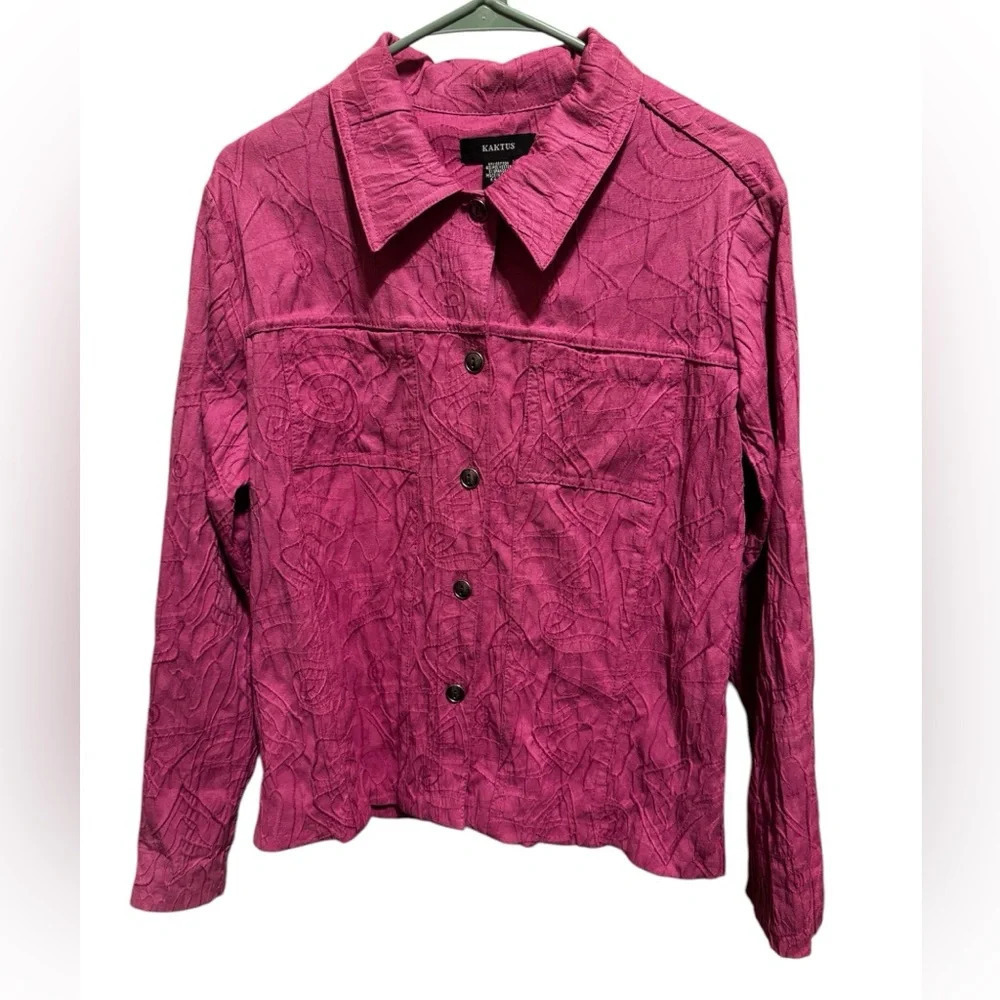 Kaktus Pink Fuchsia Long Sleeve Button Down Swirl Jacket Chest Pockets Sz L